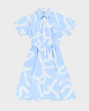 00s Blue Patterned Shirt Style Midi Dress Dress - M