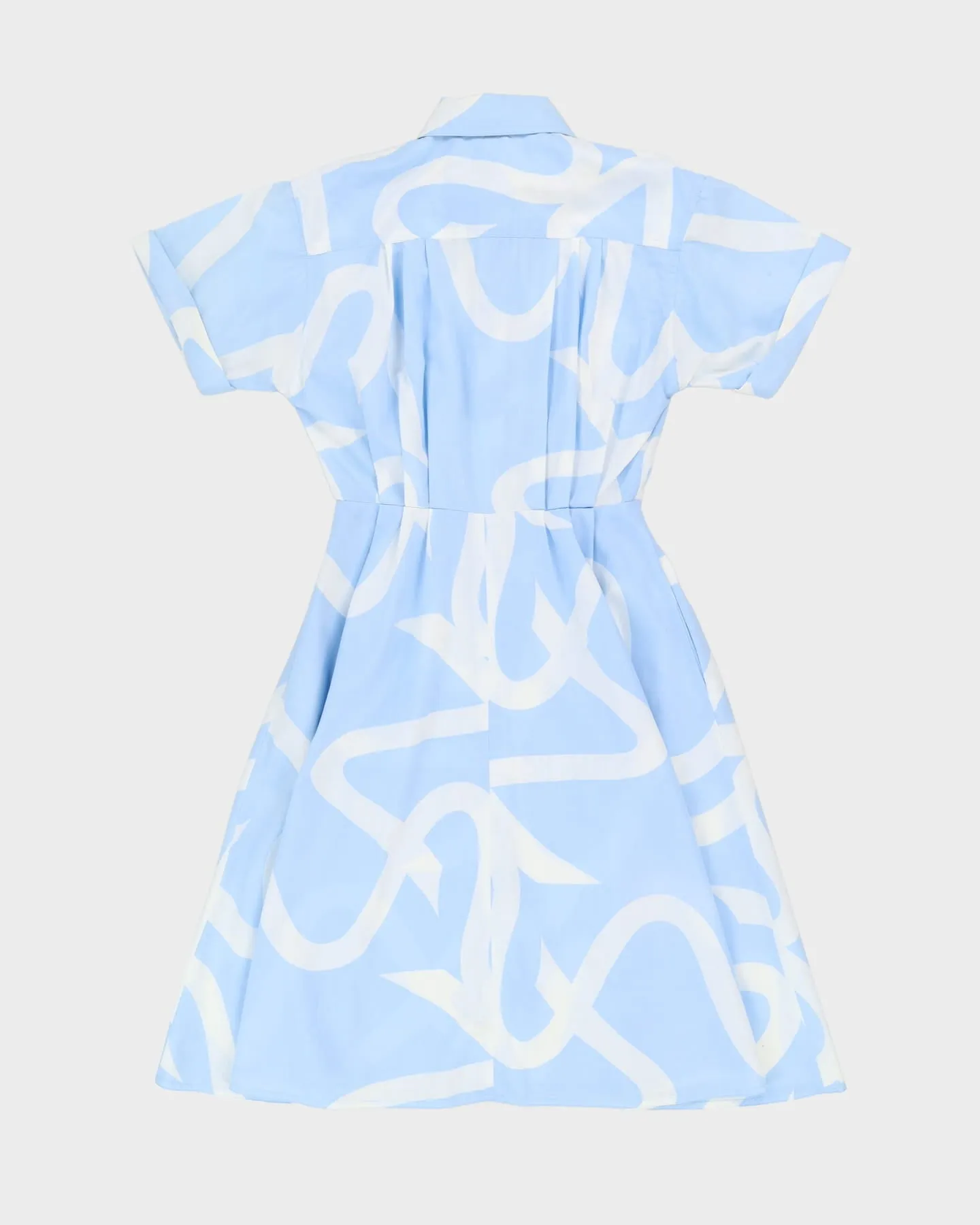 00s Blue Patterned Shirt Style Midi Dress Dress - M