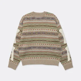 7G Wool FairIsle BONE Crew Sweater - Sax