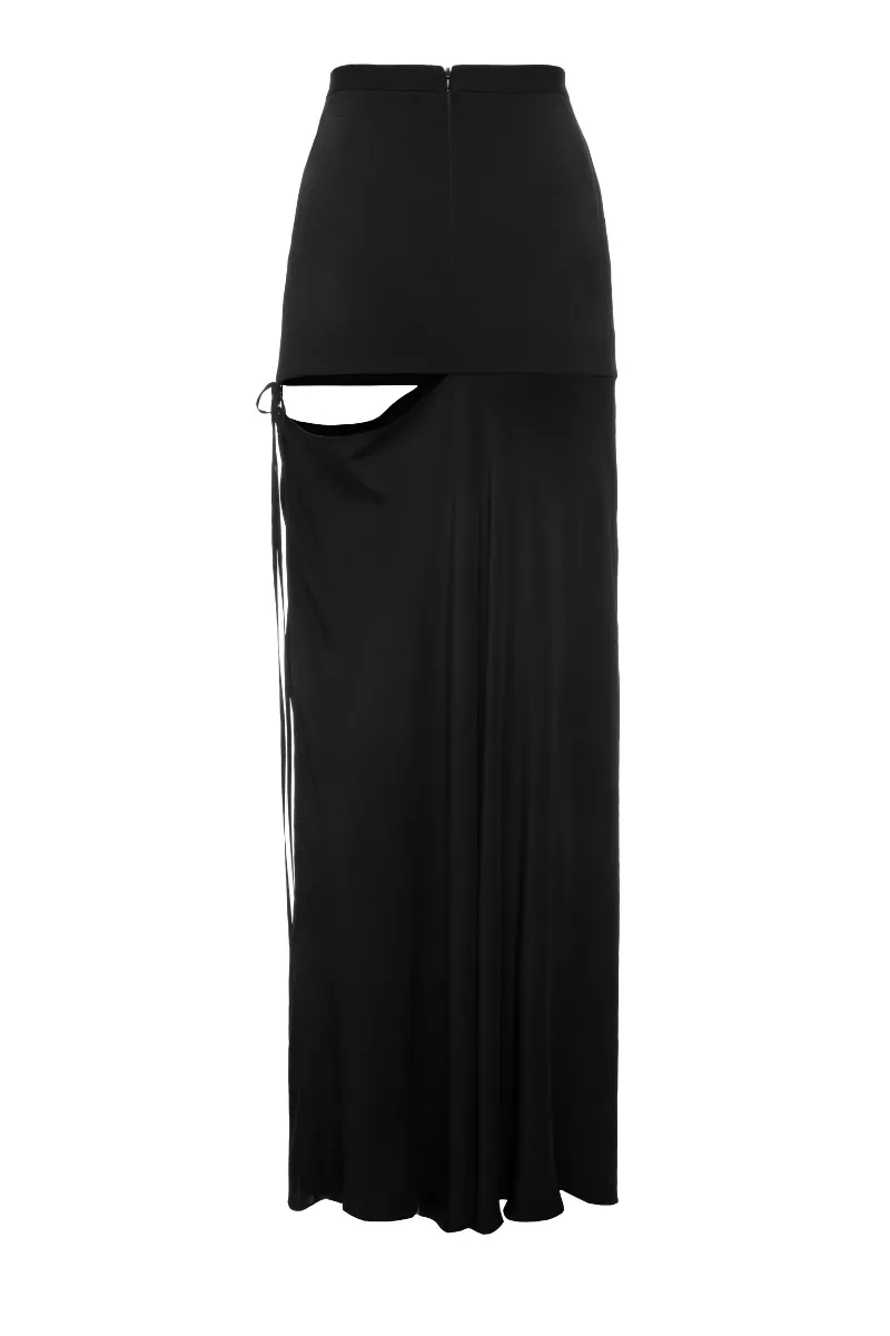 BLACK CUT-OUT LONG SKIRT