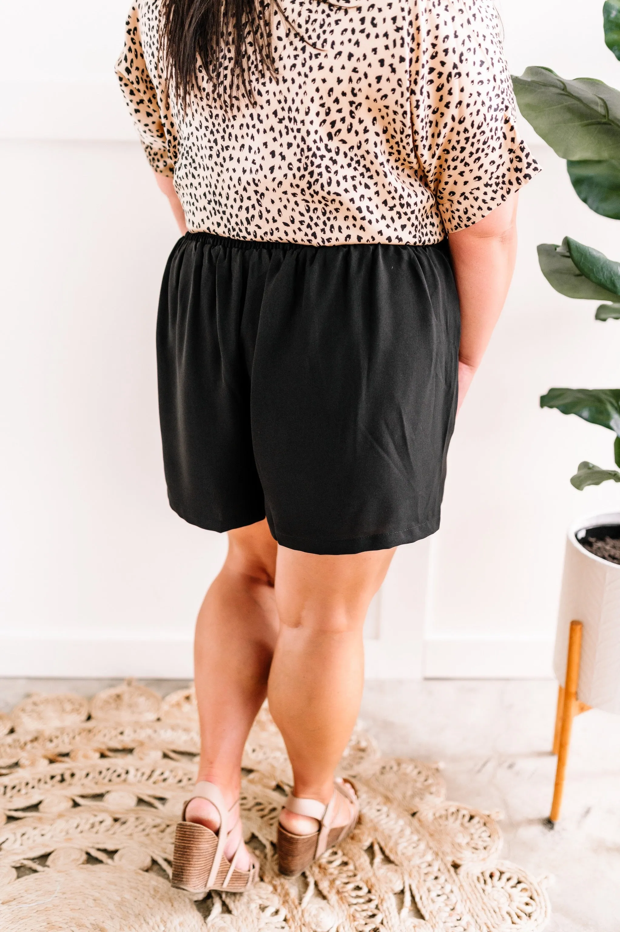 Black Pleated Dressy Shorts With Pockets