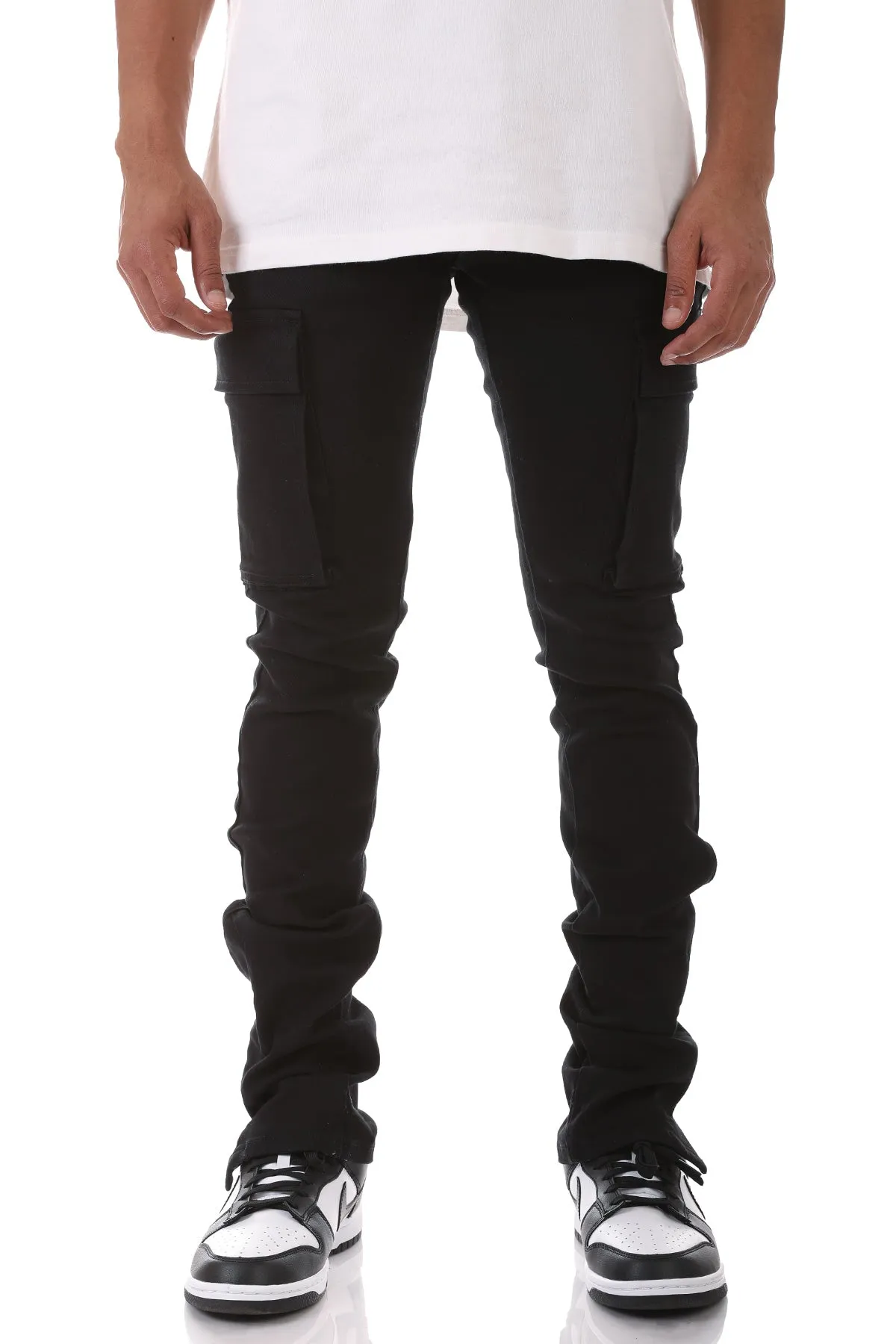 Black Stacked Men Jeans big Pocket Flare Style