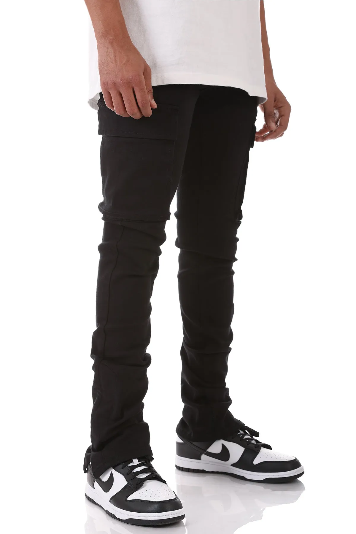 Black Stacked Men Jeans big Pocket Flare Style