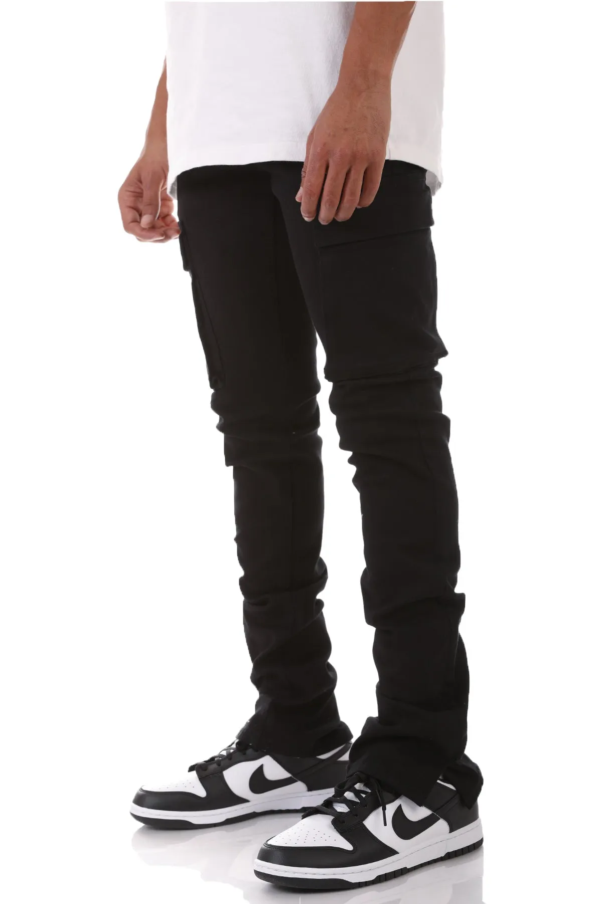 Black Stacked Men Jeans big Pocket Flare Style