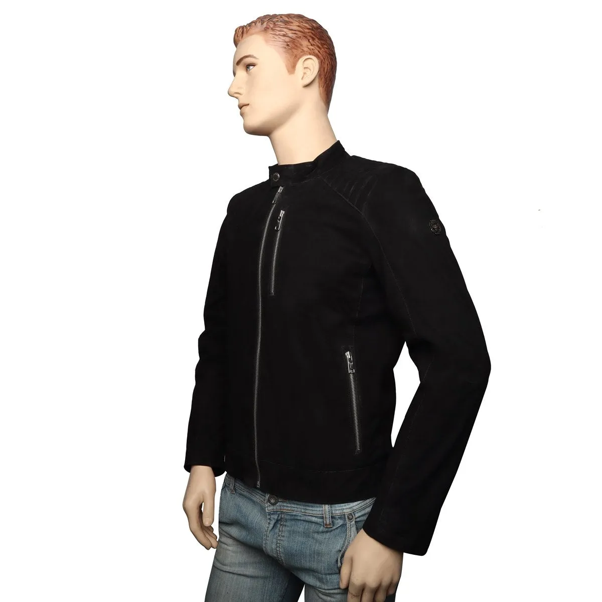 Black Suede Leather Quilted Shoulder Design Jacket for Men By Brune & Bareskin