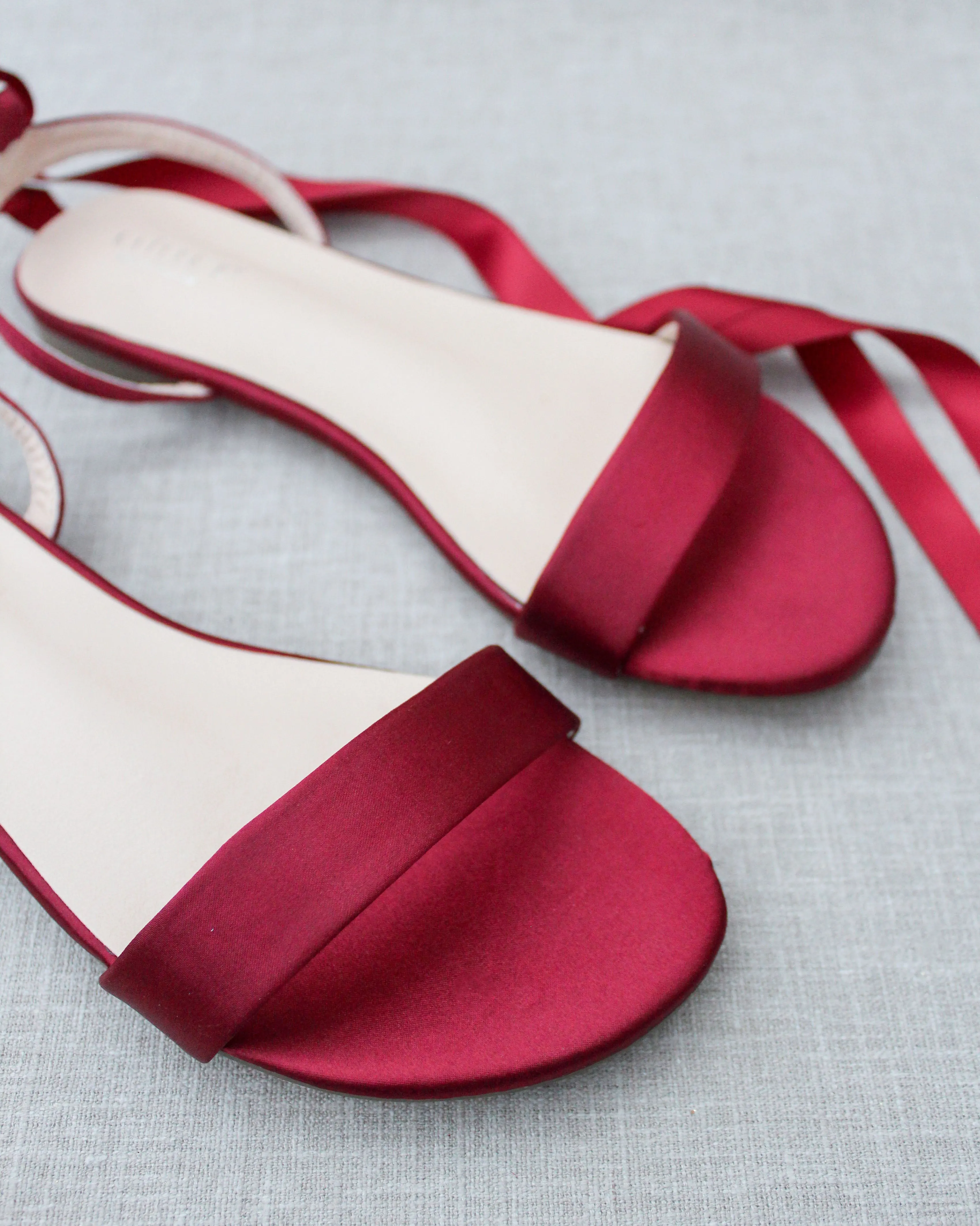 Burgundy Satin Flat Sandal with Ballerina Lace Up