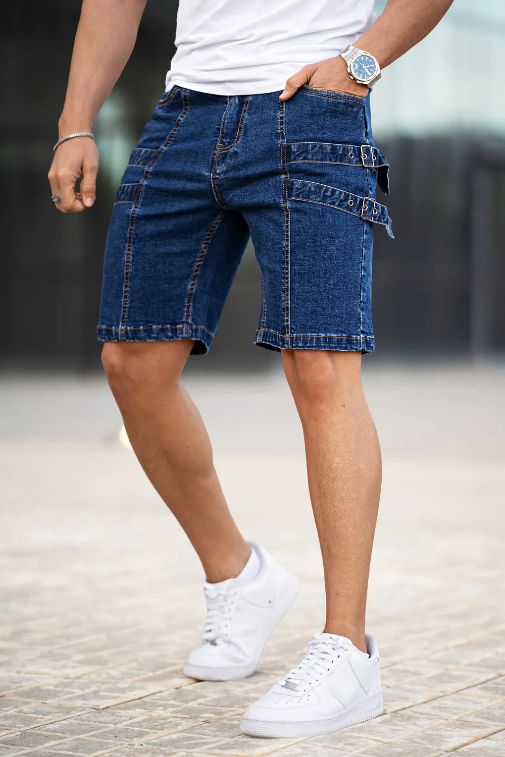 Buy $80 Free Shipping Men's Stretch Denim Short - Dark Blue