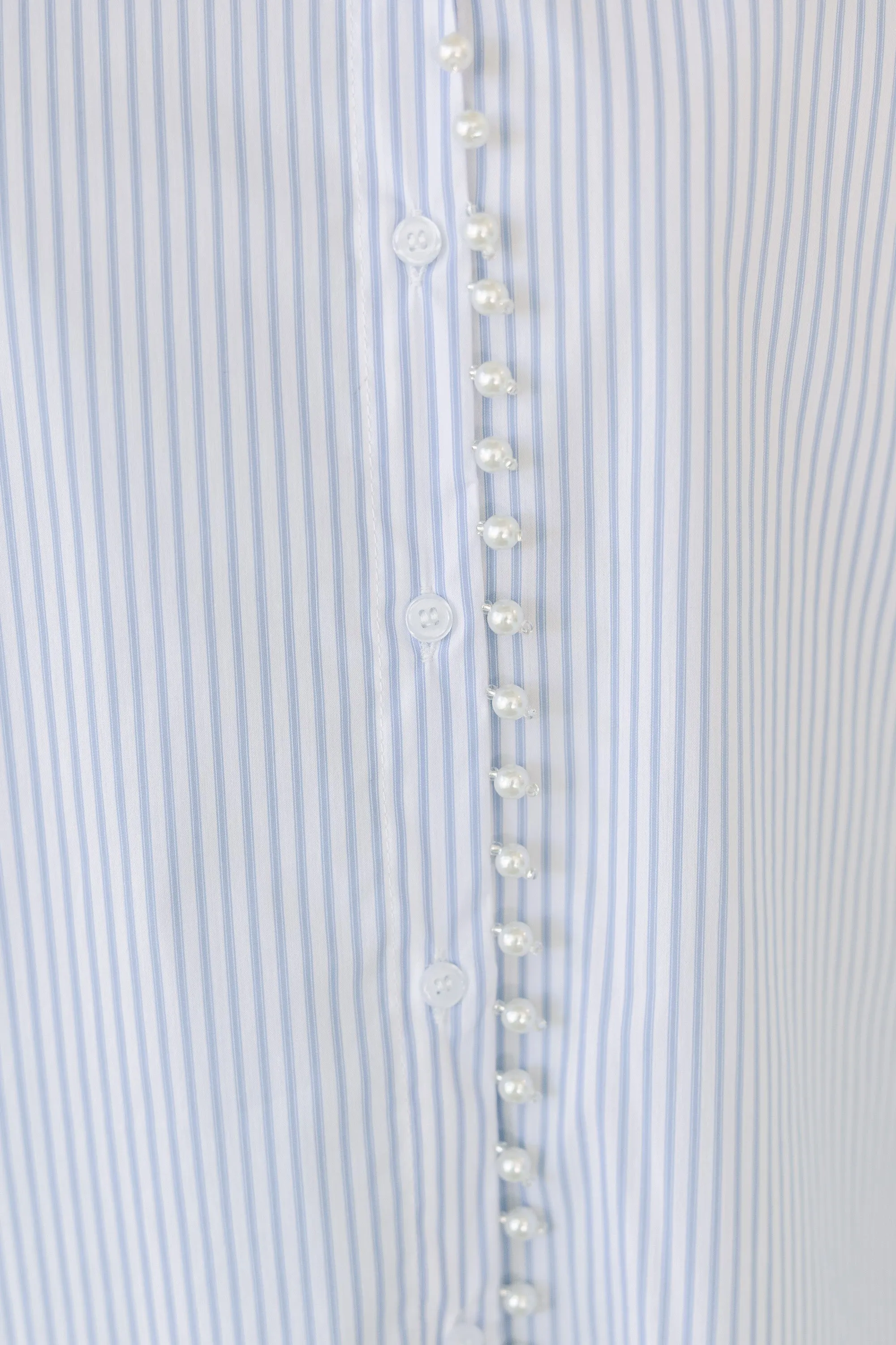 Care To Be Classic Light Blue Striped Button Down Blouse