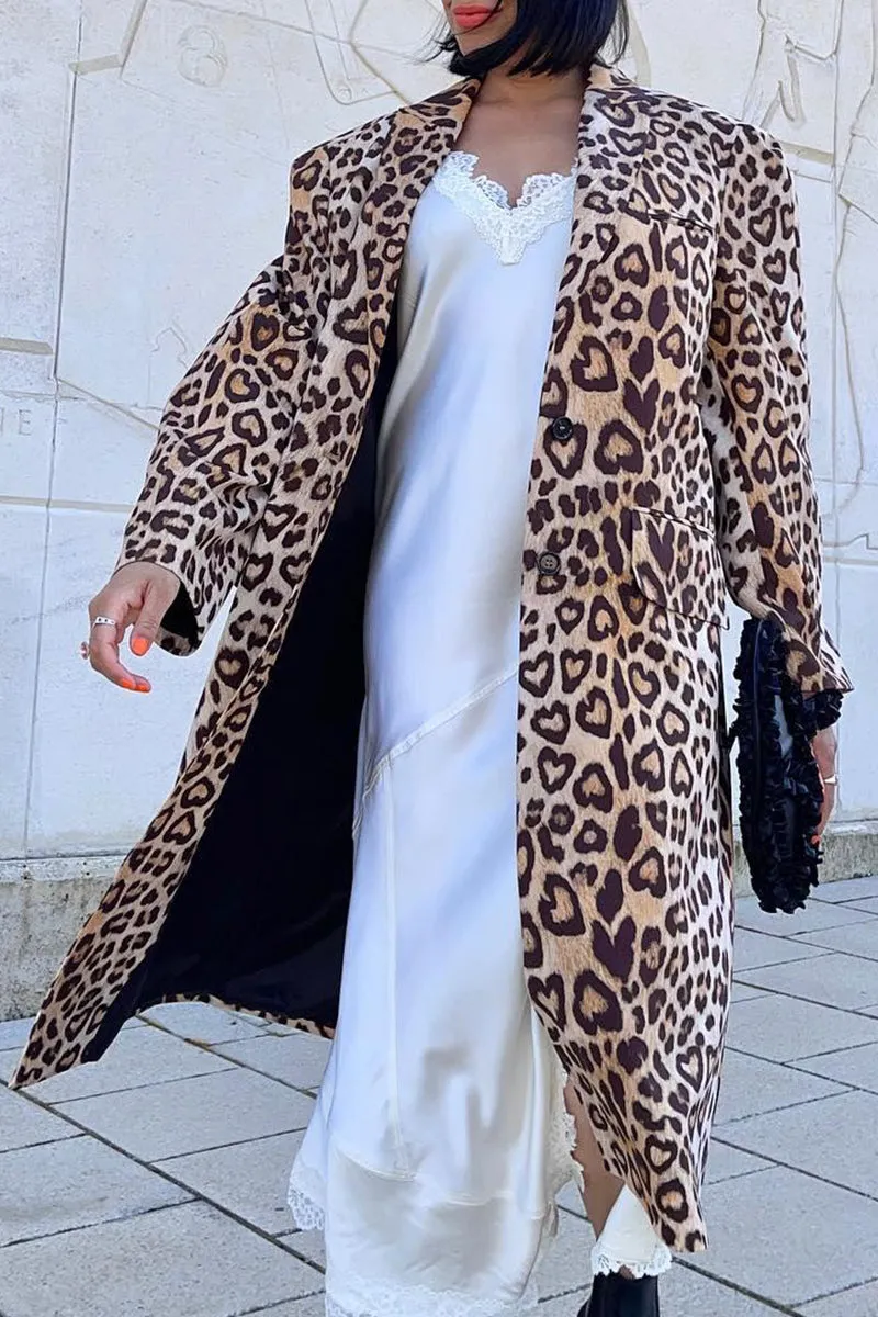 Casual British Style Animal Print Printing Turn-back Collar Outerwear