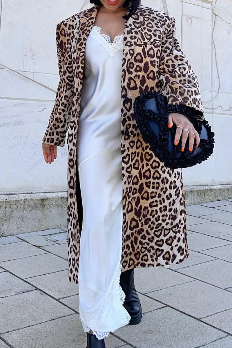 Casual British Style Animal Print Printing Turn-back Collar Outerwear