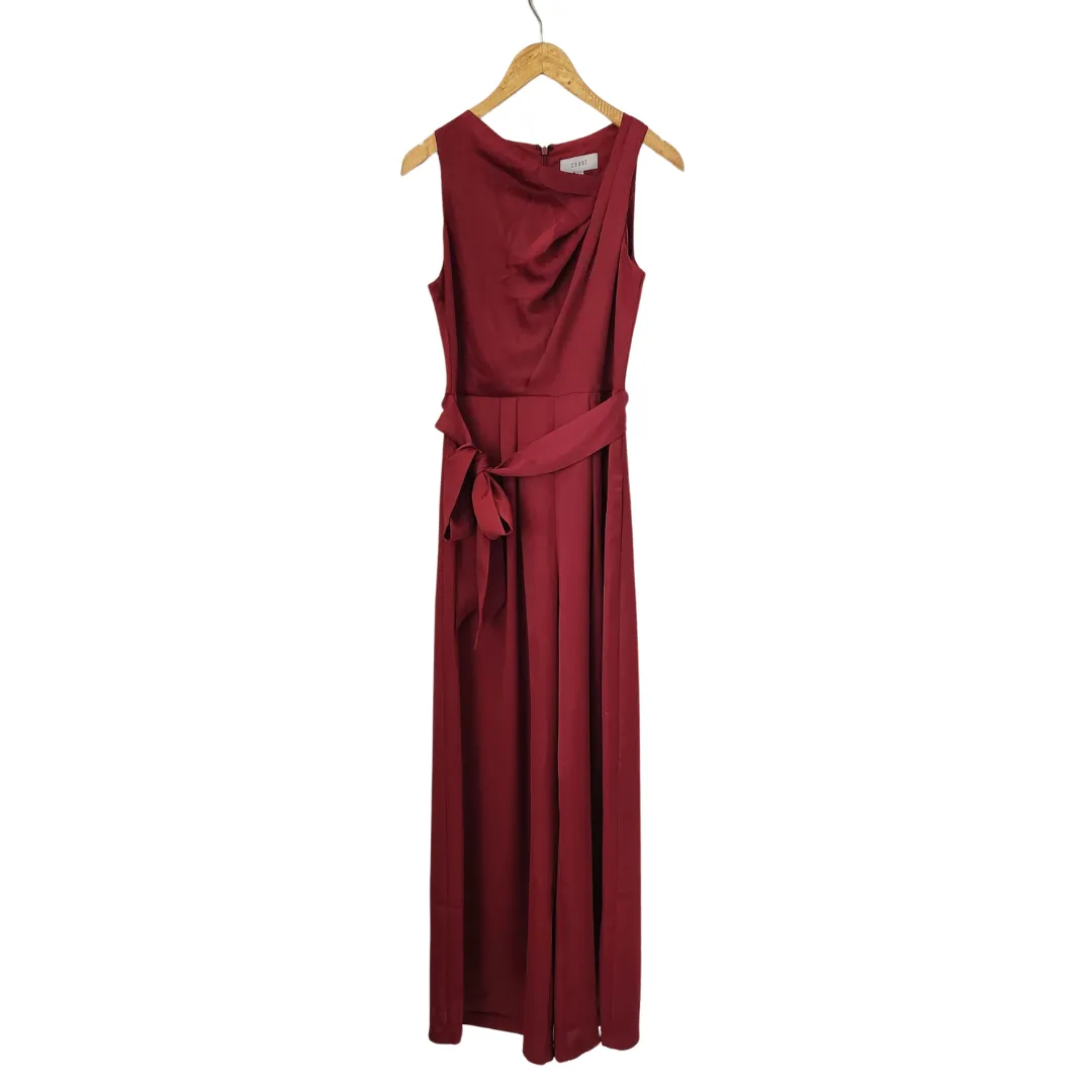 Coast Maroon Satin Sleeveless Jumpsuit | Brand New |