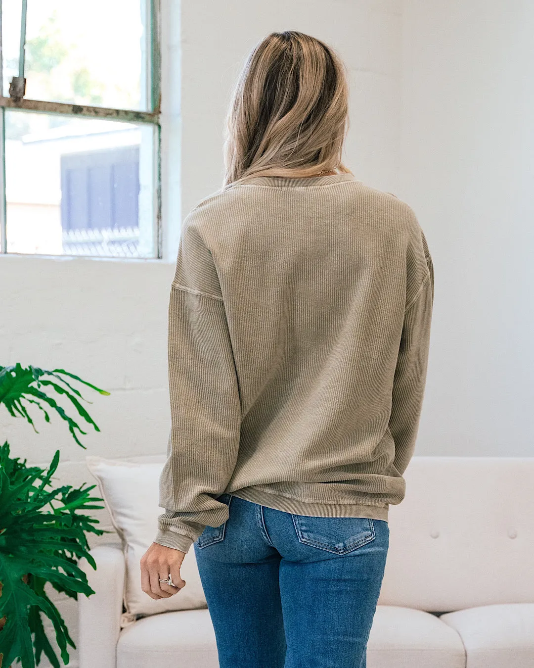 Corded Mineral Wash Sweatshirt - Olive