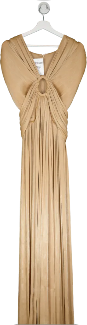 costarellos Beige Cut-out Pleated Gown UK 6