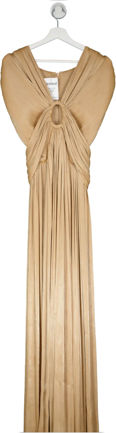 costarellos Beige Cut-out Pleated Gown UK 6