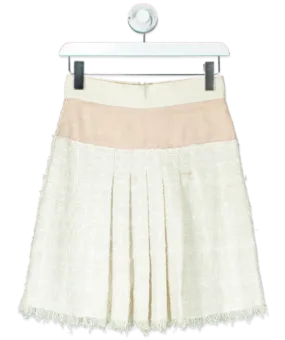 Dolce & Gabbana Cream Tweed Pleated Frayed Hem Skirt UK 8