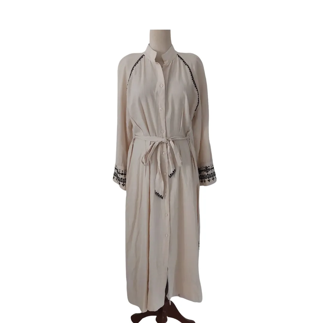 H&M Beige with Black Embroidery Long Dress | Like New |