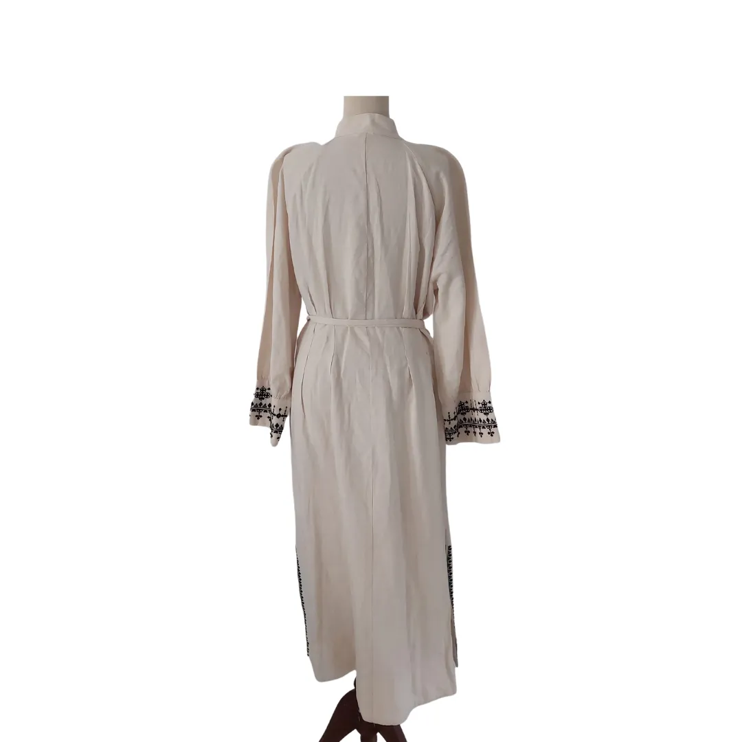 H&M Beige with Black Embroidery Long Dress | Like New |