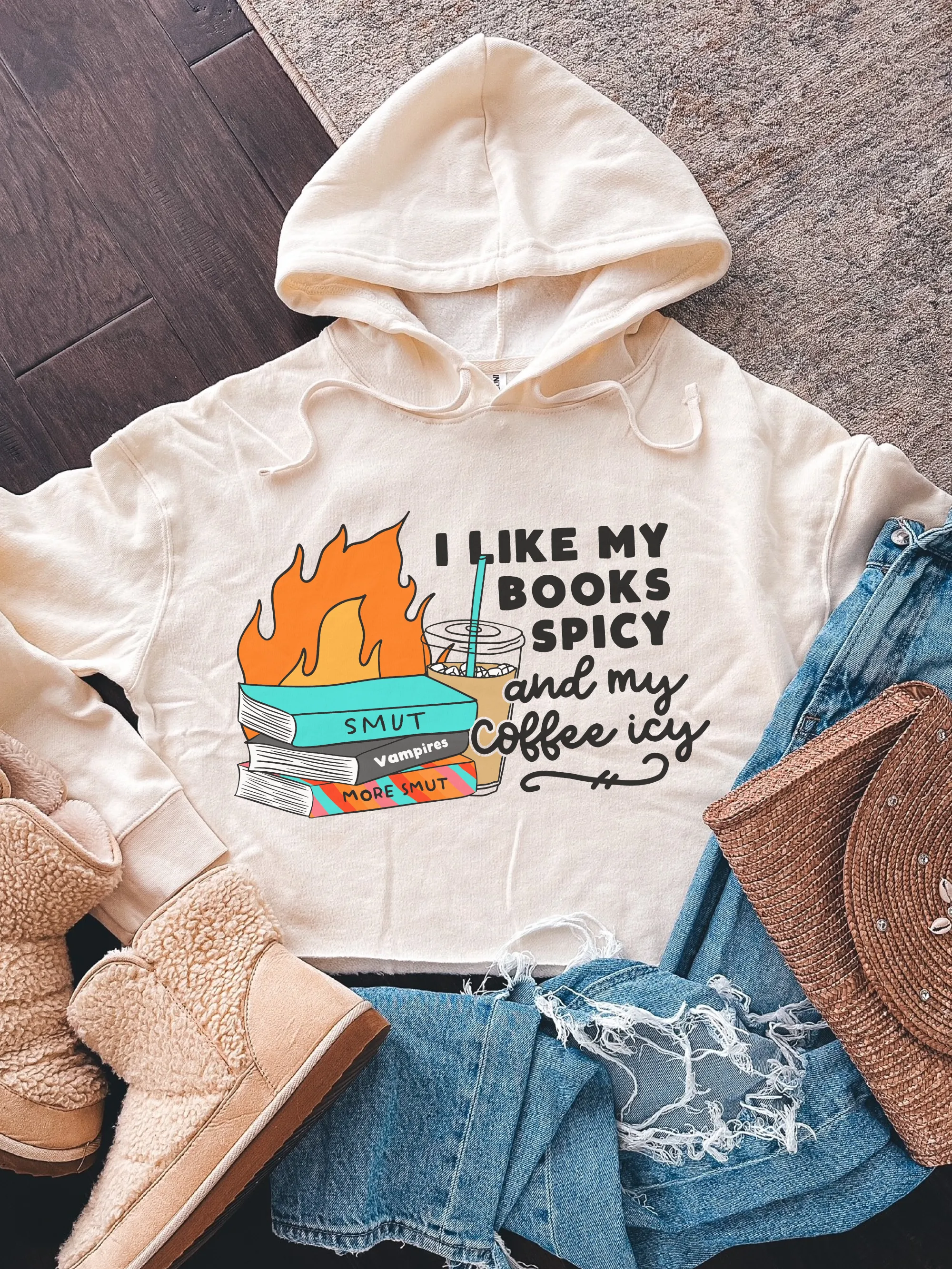 I like My Books Spicy And My Coffee Icy Cropped Hoodie