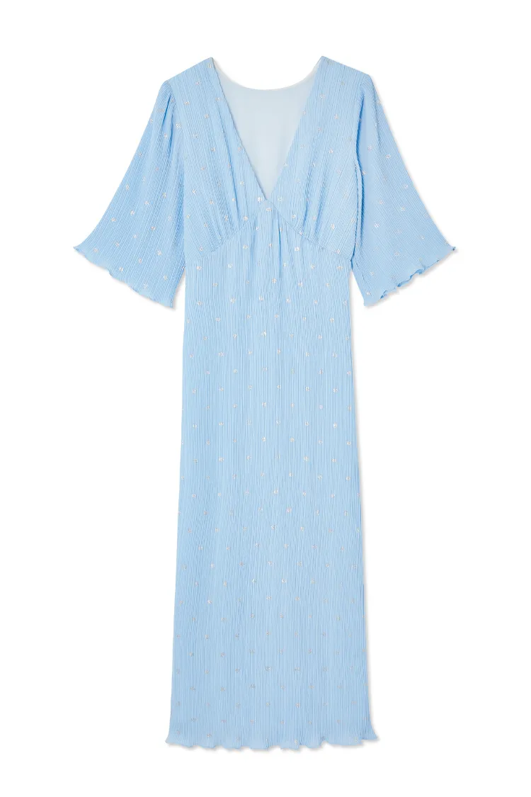 Ice Blue Plisse Short Sleeve Celeste Dress