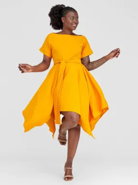 Jolly Fancy Wear Boat Neck Dress - Mustard