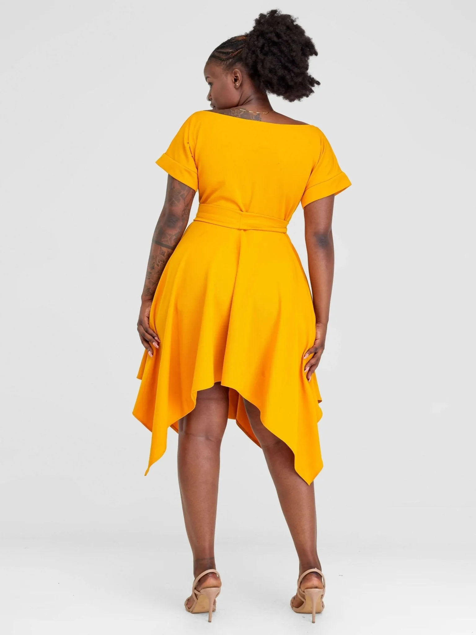 Jolly Fancy Wear Boat Neck Dress - Mustard