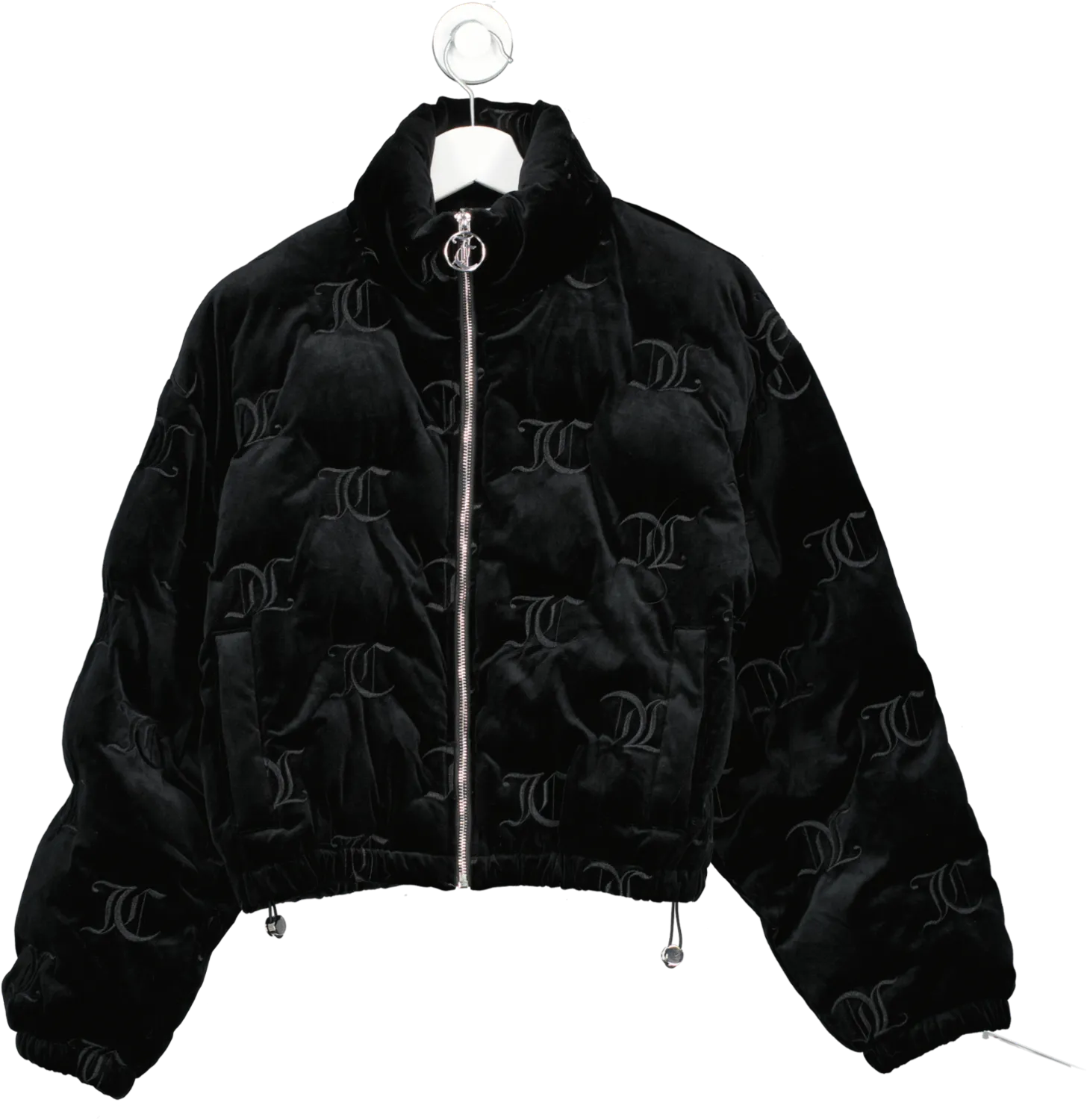 Juicy Couture Black Embroidered Logo Velour Puffer UK XS