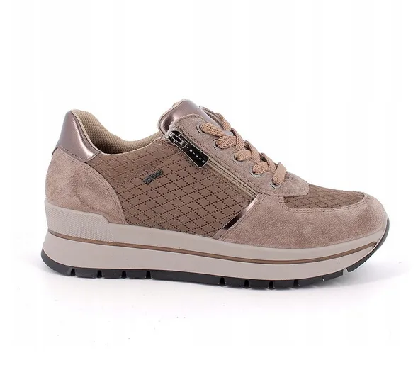 Ladies IGI & Co Lace Up Trainers Sneakers Platform Taupe Combo Zip 4672911