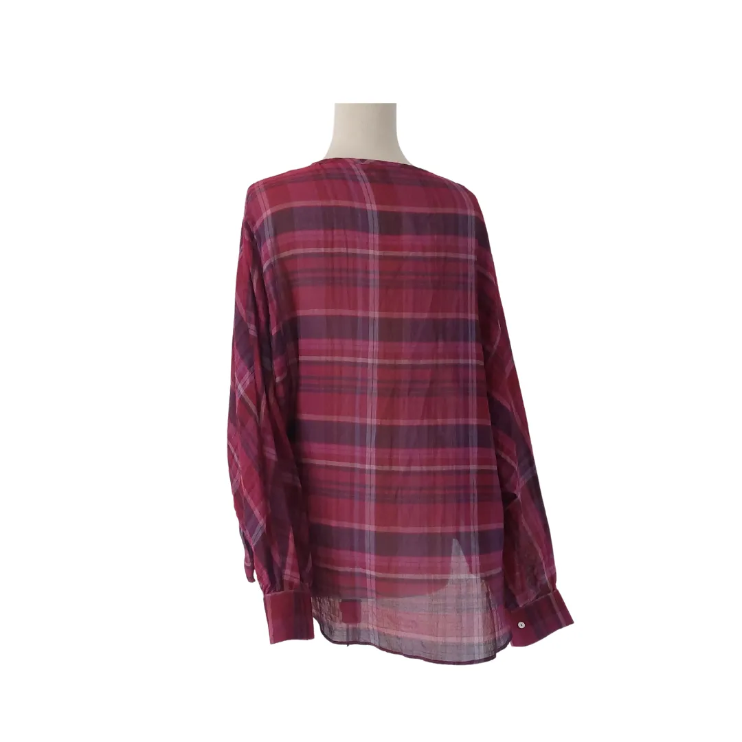 Massimo Dutti Red & Purple Checked Semi-sheer Top | Like New |