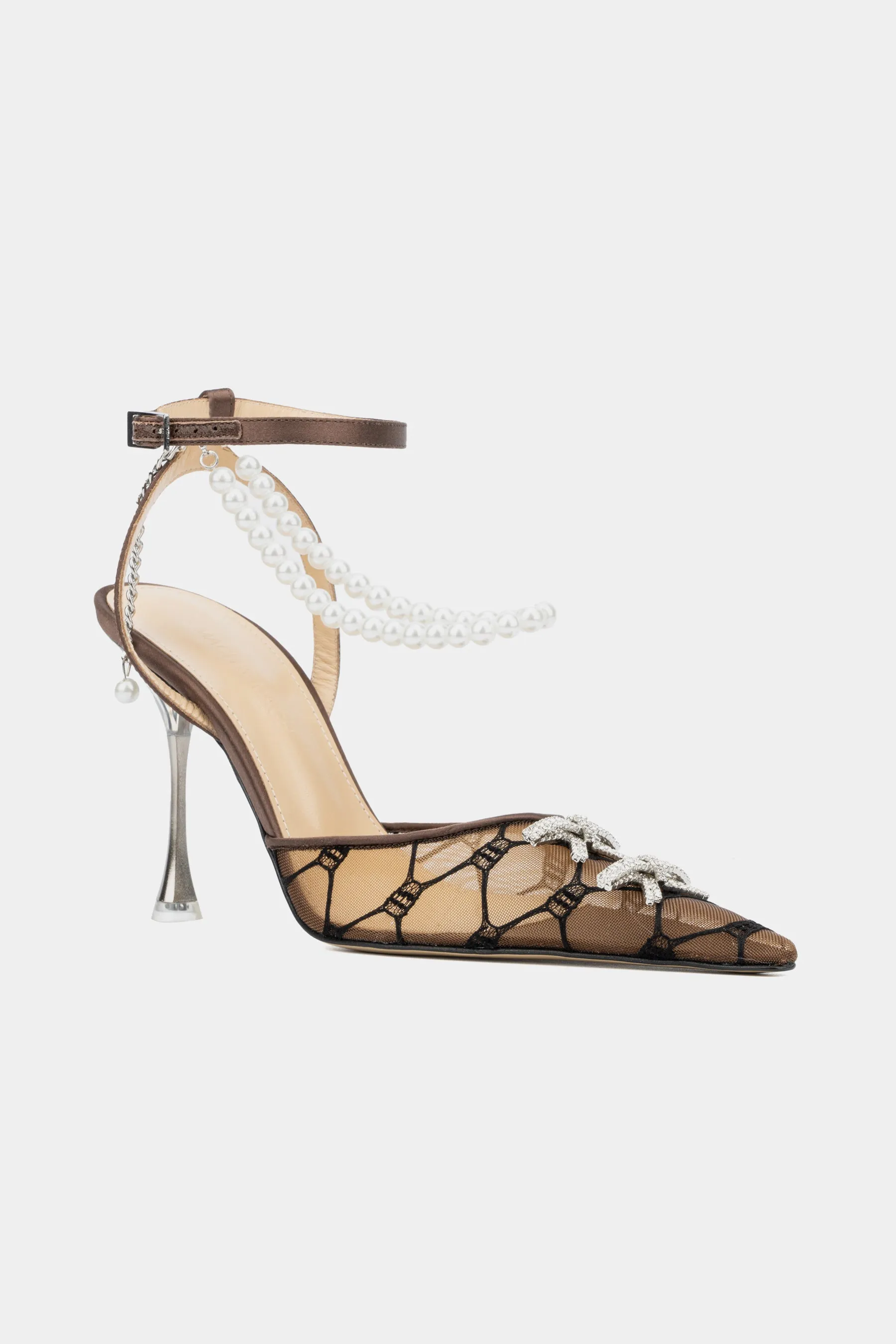 Matilda Embellished Satin Embroidered Mesh Sandals