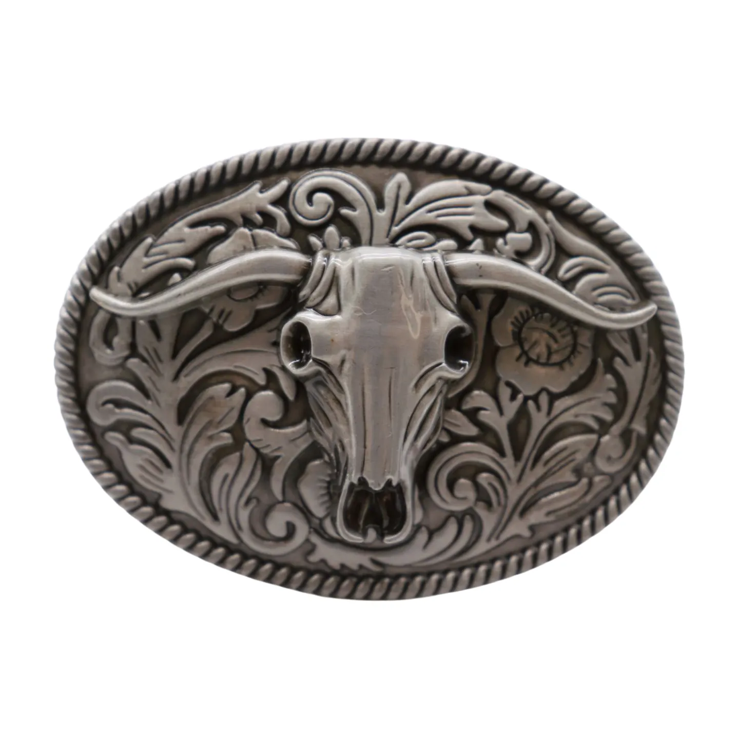 Men Women Silver Metal Buckle Western Bull Long Horns TX Cow Oval Shape