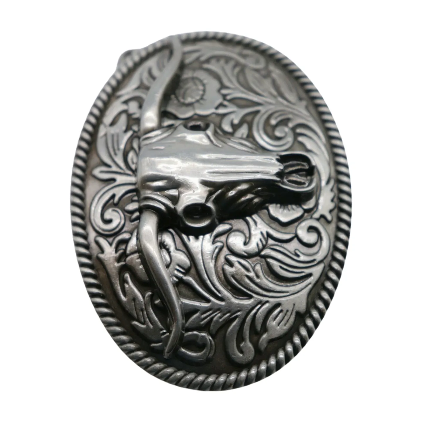 Men Women Silver Metal Buckle Western Bull Long Horns TX Cow Oval Shape