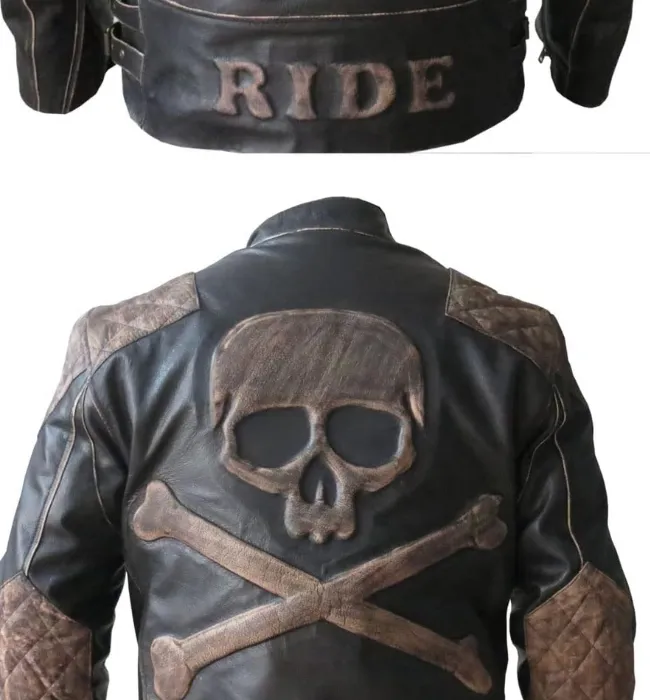 Men’s Biker Vintage Black Retro Rider Leather Jacket With Skull