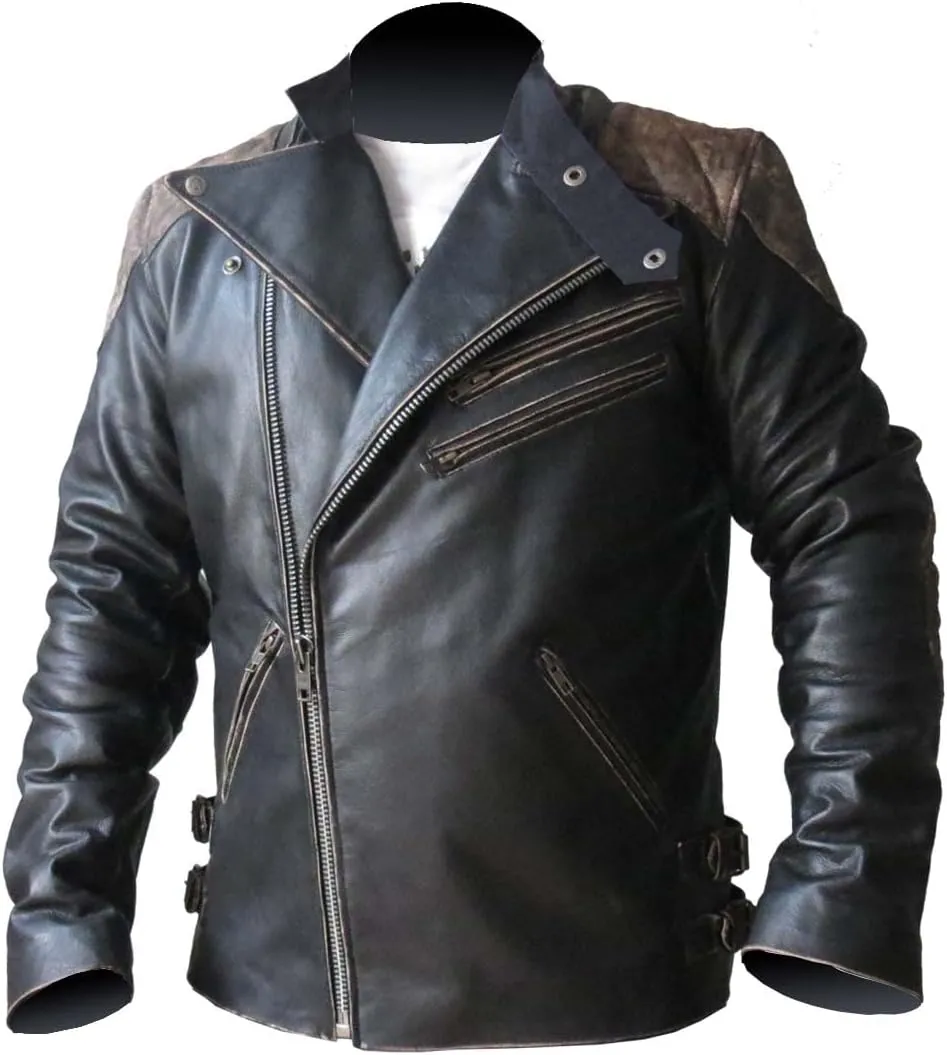 Men’s Biker Vintage Black Retro Rider Leather Jacket With Skull