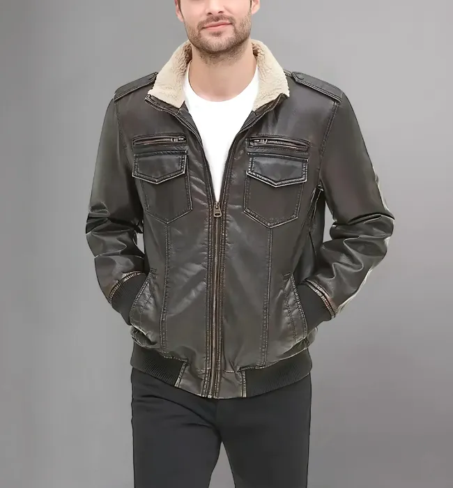 Men's Sheep Leather Sherpa Aviator Bomber Jacket