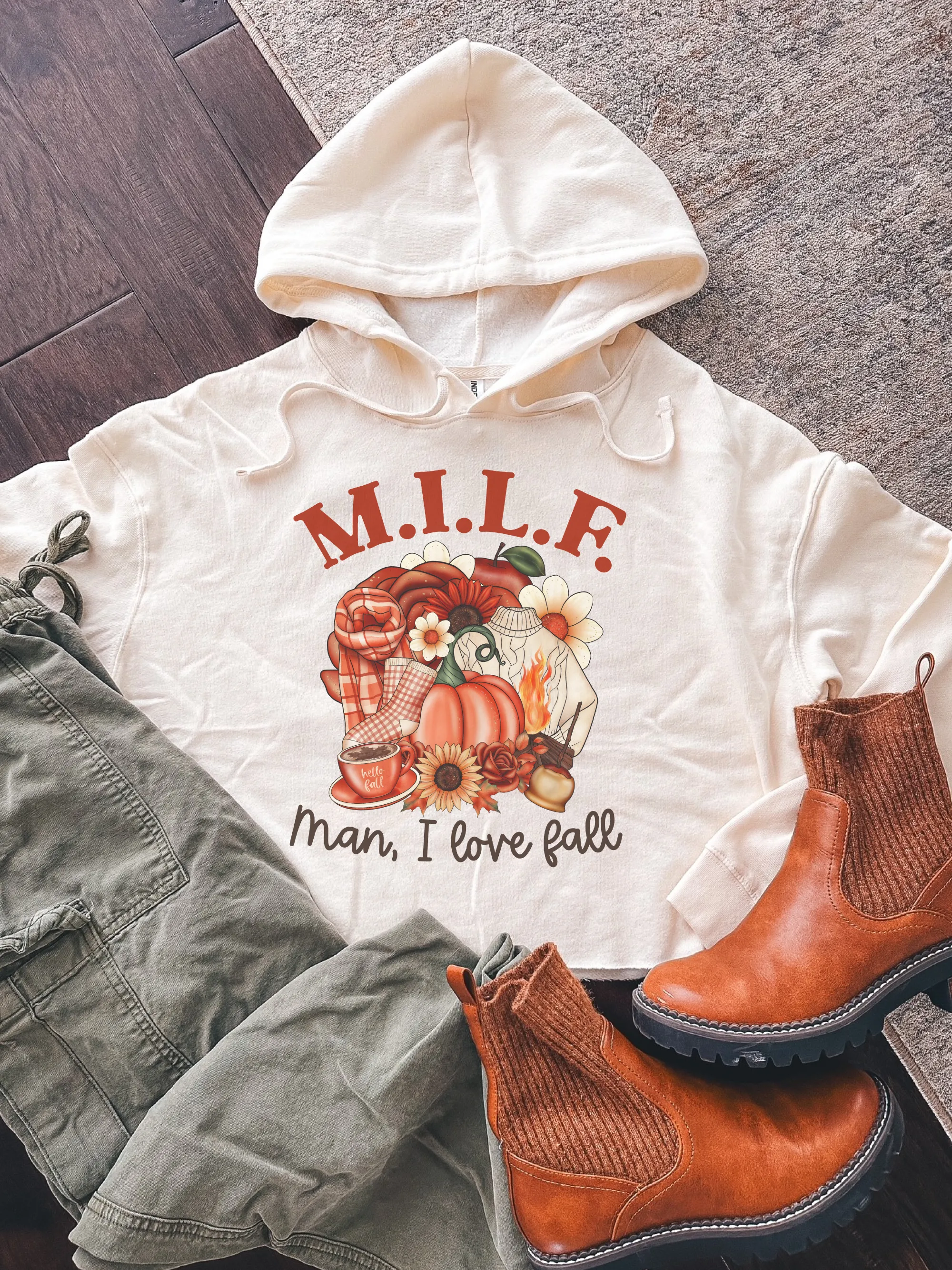 M.I.L.F. Man, I Love Fall Cropped Hoodie