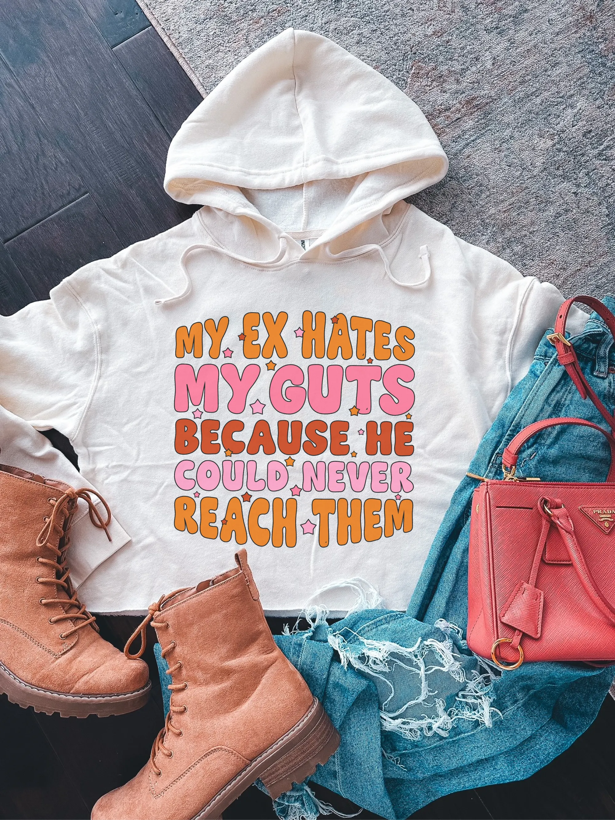 My Ex Hates My Guts Because He Could Never Reach Them Cropped Hoodie