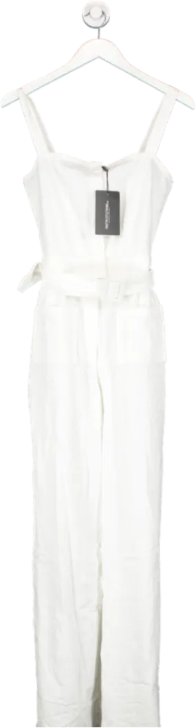 PrettyLittleThing Petite White Wide Leg Square Pocket Button Down Jumpsuit UK 6