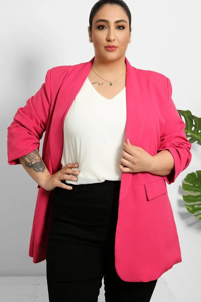 Ruched Sleeves Open Front Blazer