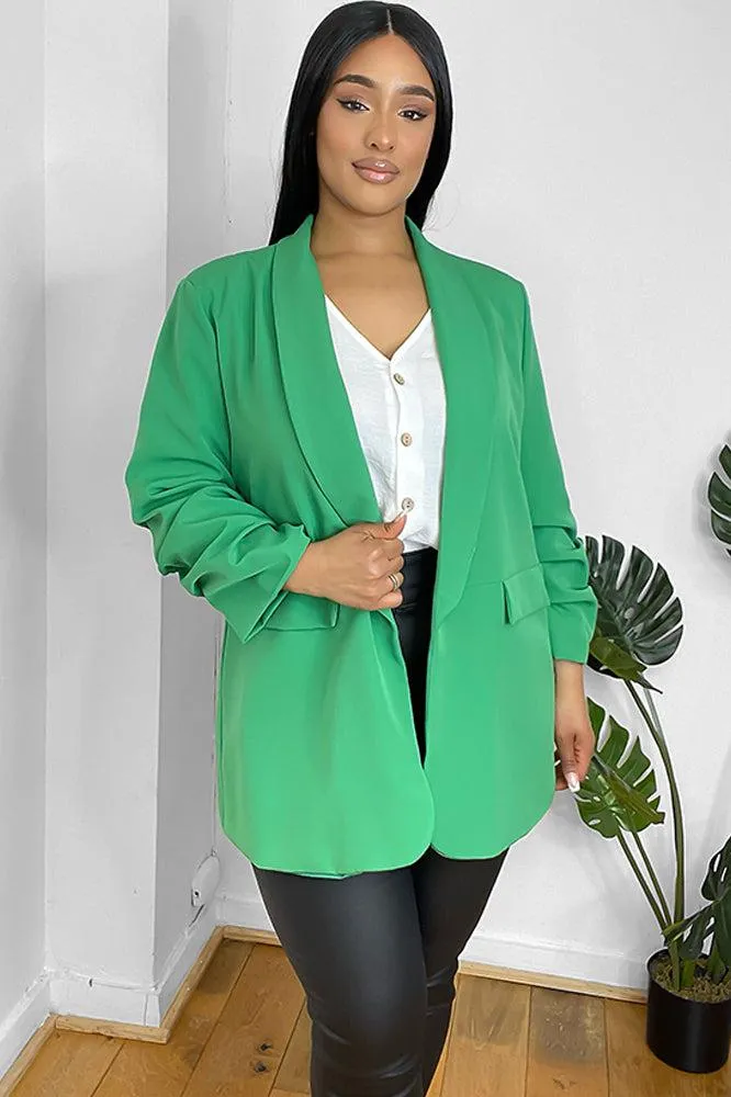 Ruched Sleeves Open Front Blazer