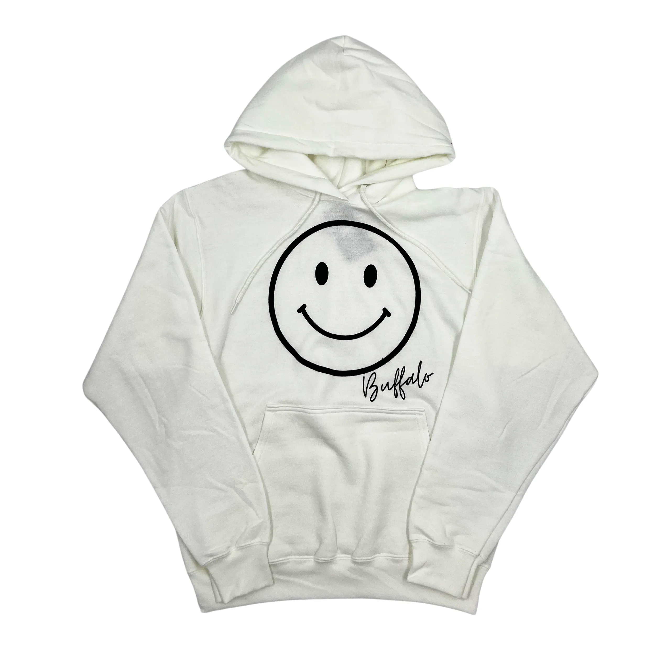 Smiley Face With Buffalo Wordmark White Hoodie