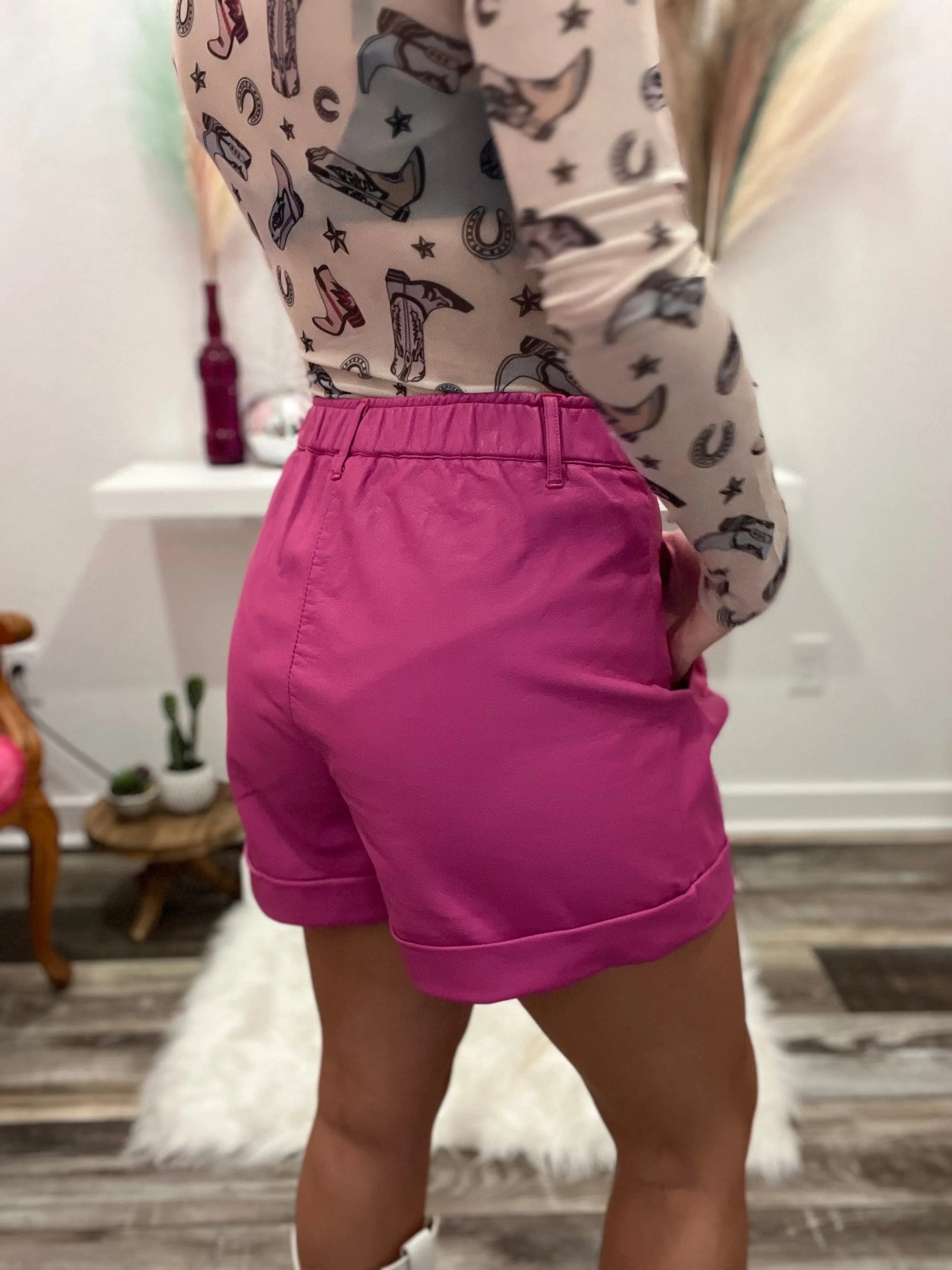 The Fuchsia Leather Shorts