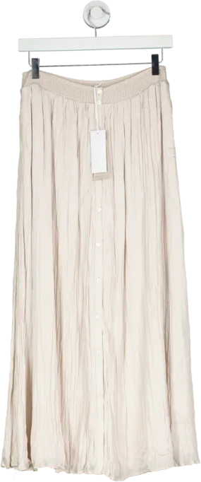 The White Company Beige Satin Button Through Pleated Skirt UK 12