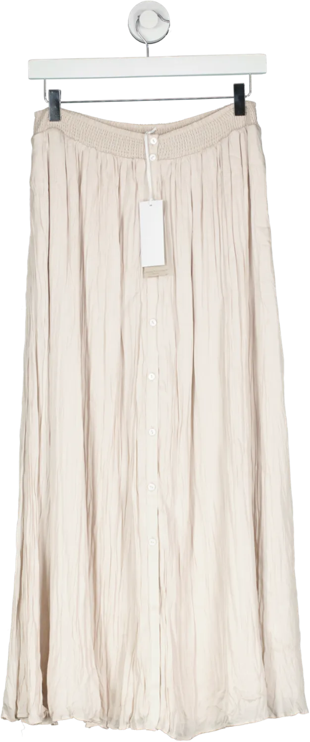 The White Company Beige Satin Button Through Pleated Skirt UK 12