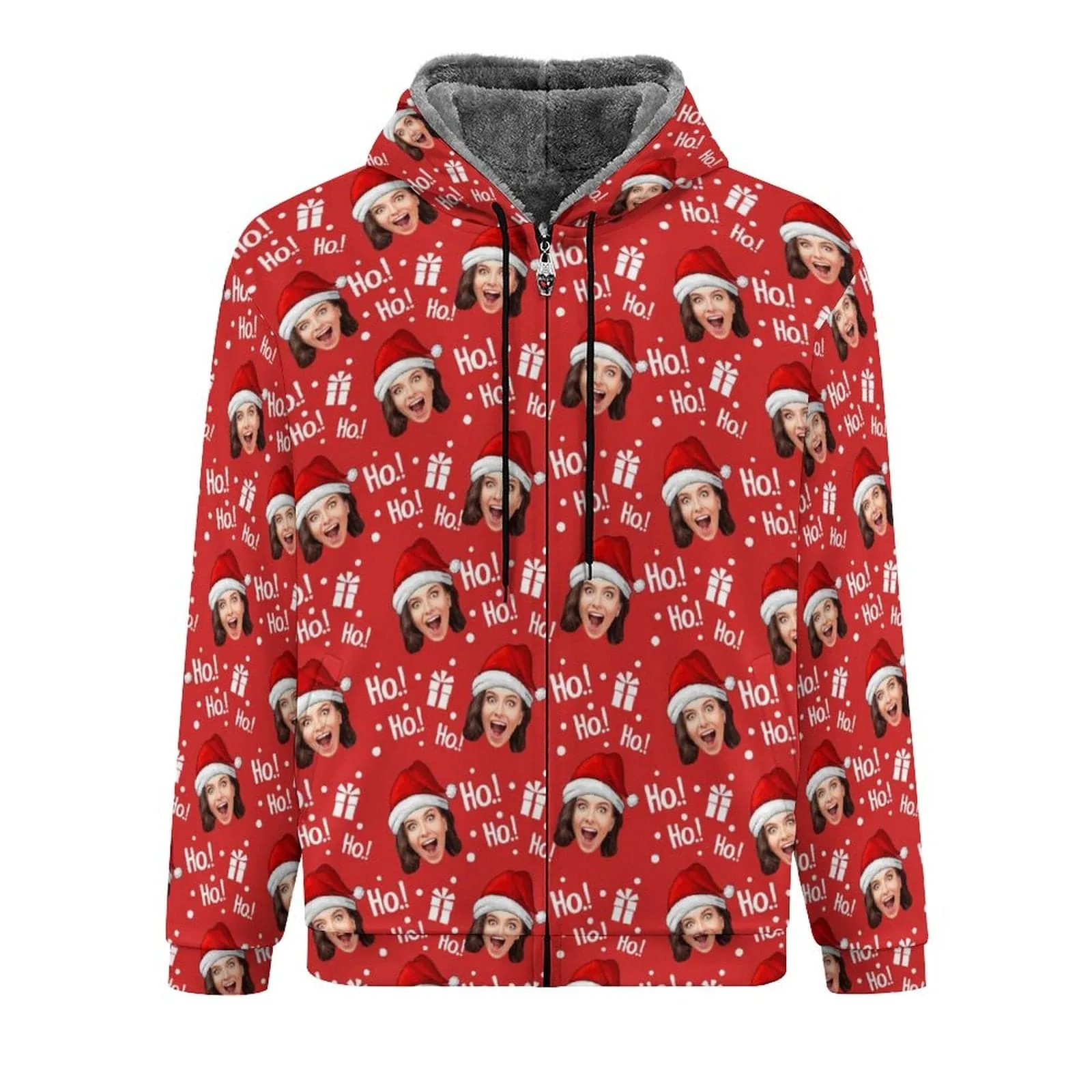 [Thick and Warm]Custom Face Ho Ho Ho Christmas Gift Full Zip Hoodie Double Layer Fleece Thickened Jacket