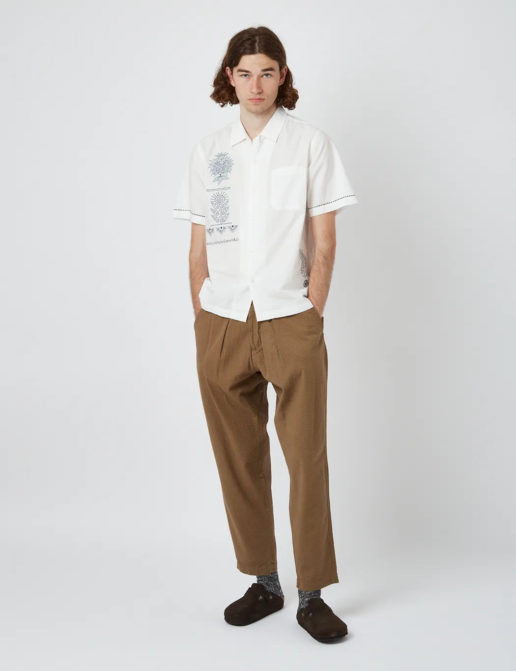 Universal Works Pleated Seersucker Track Pant (Relaxed) - Olive Green