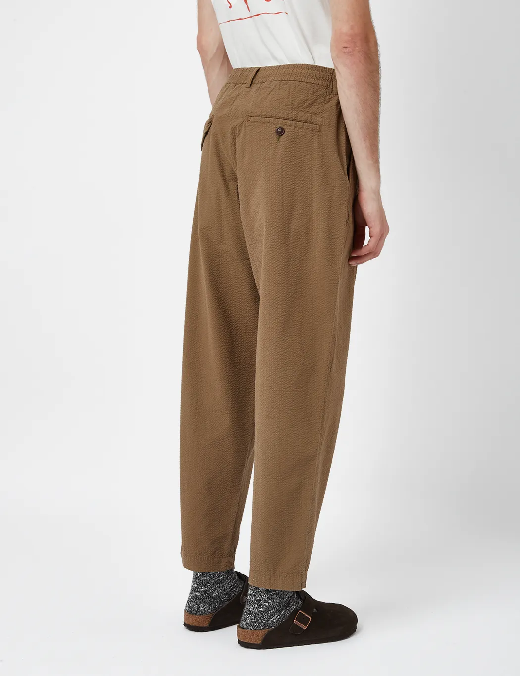 Universal Works Pleated Seersucker Track Pant (Relaxed) - Olive Green