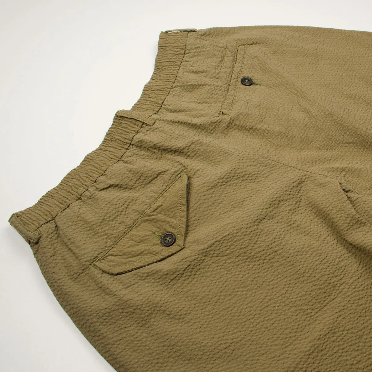 Universal Works - Pleated Track Pant Cotton Seersucker - Olive