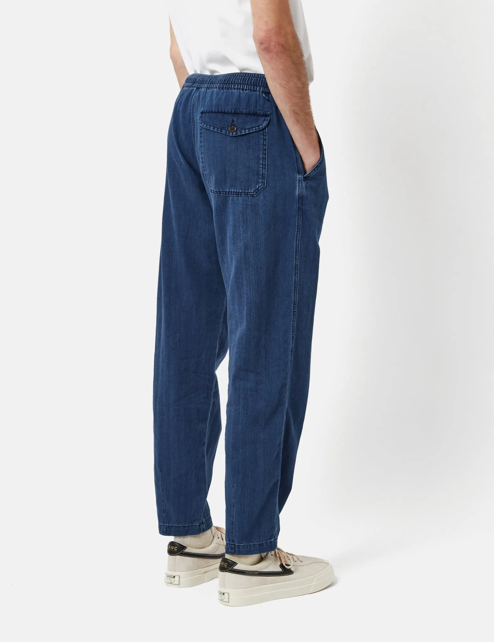 Universal Works Pleated Track Pant (Herringbone Denim) - Faded Indigo