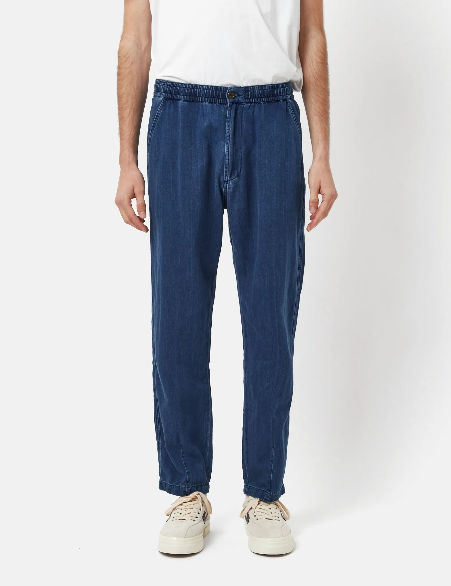 Universal Works Pleated Track Pant (Herringbone Denim) - Faded Indigo