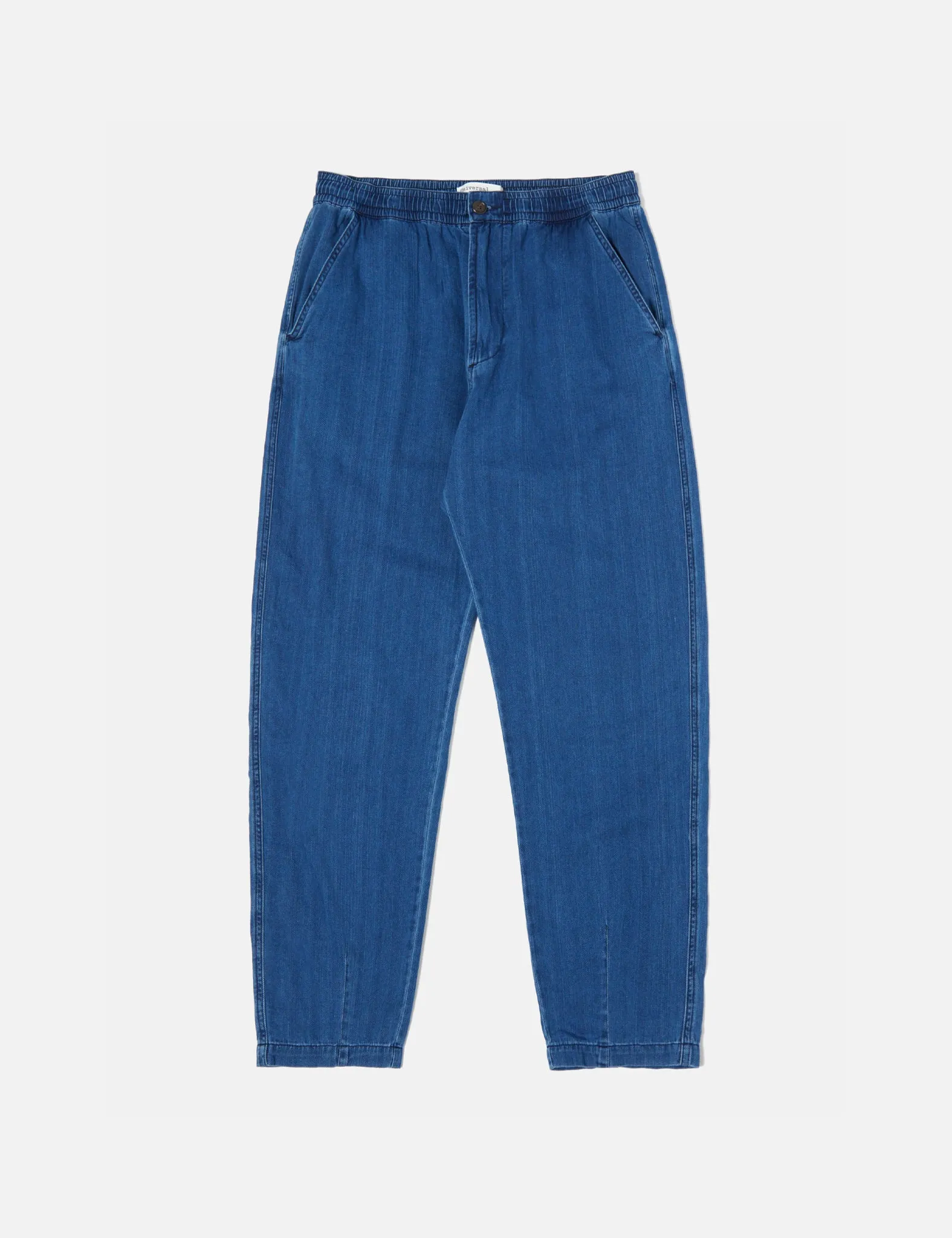 Universal Works Pleated Track Pant (Herringbone Denim) - Faded Indigo